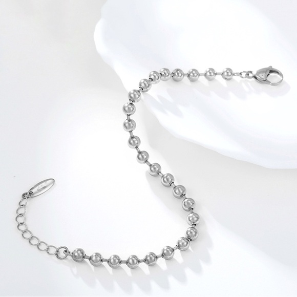 Bead Ball Bracelet | Platinum Plated Silver Luxury Jewelry (5mm beads) - Picture 5 of 12